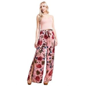 Hazel Palazzo Pant Red Pink Floral Rayon Flare